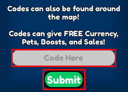 Pet Capsules Simulator enter codes box