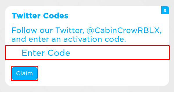 Cabin Crew Simulator enter codes box
