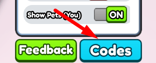 The Codes button in Pet Lifting Simulator