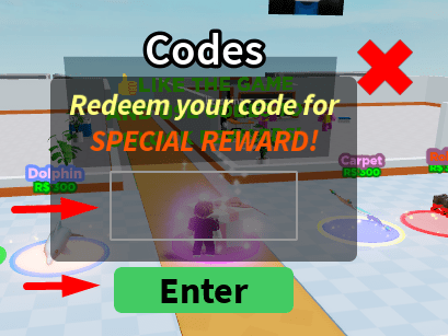Outlets Rush claim codes box and button in Roblox