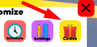 The Codes button in School Tycoon