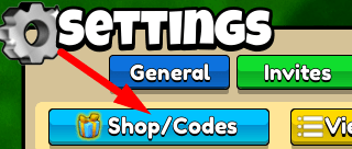 The Shop/Codes button in Kingdom Conquerors