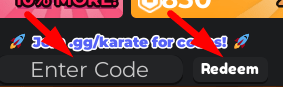 The code redeeming interface in Karate