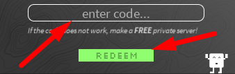 The code redeeming interface in Skibidi RNG