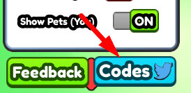 The Codes button in Click To Get Big Simulator