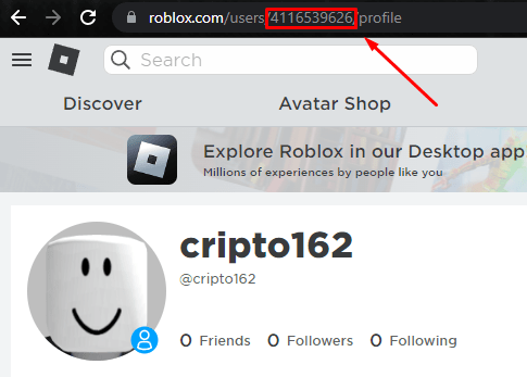 Roblox player ID desktop cripto162 ID example