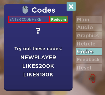 Aimblox enter codes box