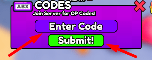 The code redeeming interface in YouTuber Battles Simulator