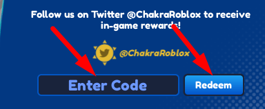 The code redeeming interface in Superpower Simulator: Chakra