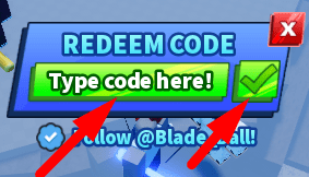 The code redeeming interface in Blade Ball