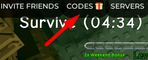 The Codes button in The Undead Coming: Armageddon