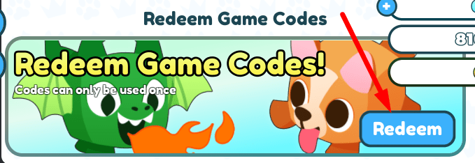 The code redeeming interface in Pet Simulator 99 Modded