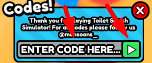 The code redeeming interface in Toilet Smash Simulator