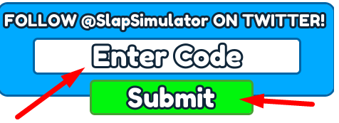 The code redeeming interface in Power Slap Simulator