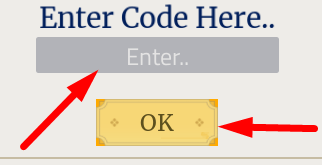 The code redeeming interface in Slayer Battlegrounds