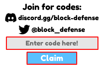 Block Defense Alpha enter codes box