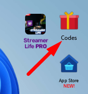 The Codes button in Streamer Life