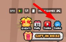 The Codes button in Lumberjack Simulator