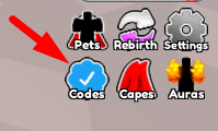 The Codes button in Super Hero Race Clicker