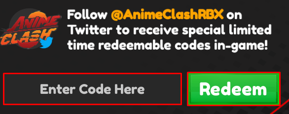 Anime Clash enter codes box