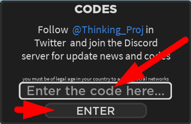 The code redeeming interface in Noob Army Tycoon