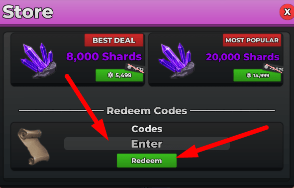 The code redeeming interface in Blade Legends