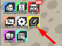 The Codes button in Military Idle Clicker