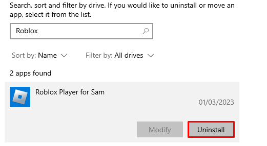 Update Roblox uninstall button