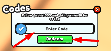 The code redeeming interface in Ninja Fighting Simulator