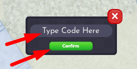 The code redeeming interface in Waterpark Tycoon