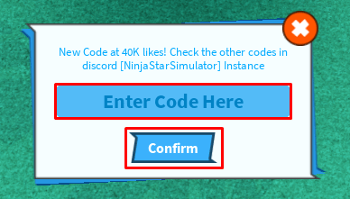 Ninja Star Simulator enter codes box
