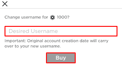 Change username mobile new username box