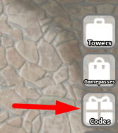 The Codes button in Tool Tower Defense