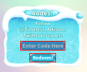 Ice Skating Simulator enter codes box