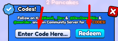 The code redeeming interface in Pancake Battles