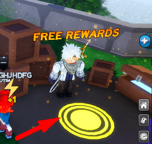 The Free Rewards zone in Super Power Grinding Simulator