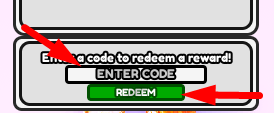 The code redeeming interface in Rarity Factory Tycoon