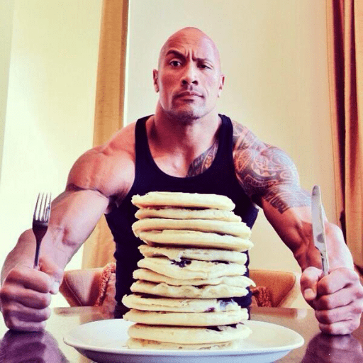 the rock eating pancakes