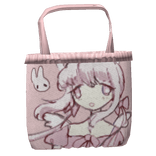 [1.0] cute bunny angel girl tote bag white pink