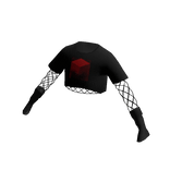 Aesthetic Black and Red Print Top Emo Net Sleeves