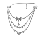 Layered Bow & Hearts Necklace