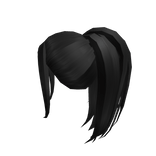 Long black ponytail w/ thin bangs 