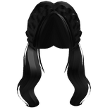 Preppy Black  Curly  Low Pigtails with Crown Braid