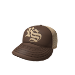 ROCKSTAR TRUCKER CAP --- BEIGE / BROWN Y2K