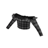 Summer Ruffled Shoulder Sleeve Plaid Shirt Black