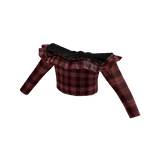 Summer Ruffled Shoulder Sleeve Plaid Shirt in Red