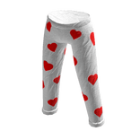 White Pajama Bottoms with Red Heart Pattern
