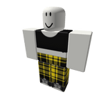 Yellow plaid pants with black shirt .